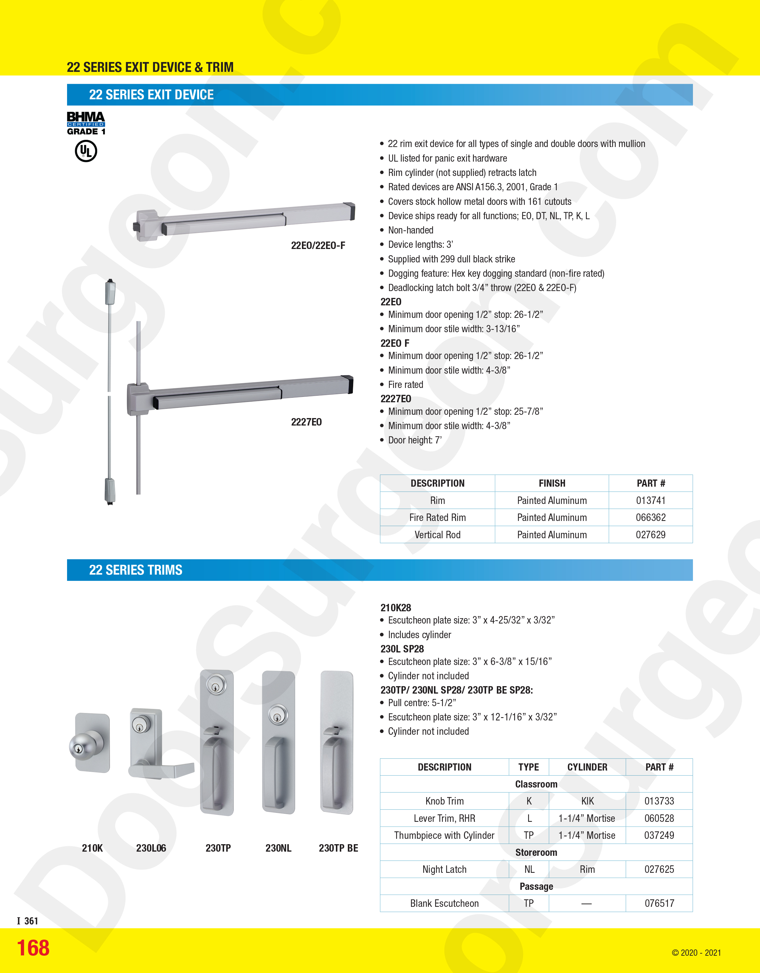 Modern design push-pad panic bar often used in warehouses, restaurants, schools, apartments, parkades where egress must be made simple and easy to match fire-code requirements Cochrane.